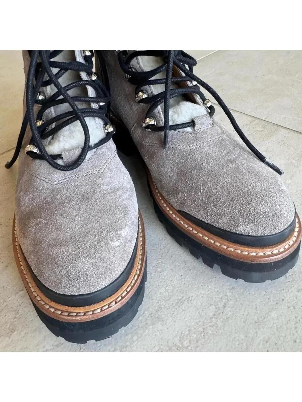 Mark Fisher LTD Izzie Genuine Shearling Lug Sole Laceup Boots Bootie Size 8